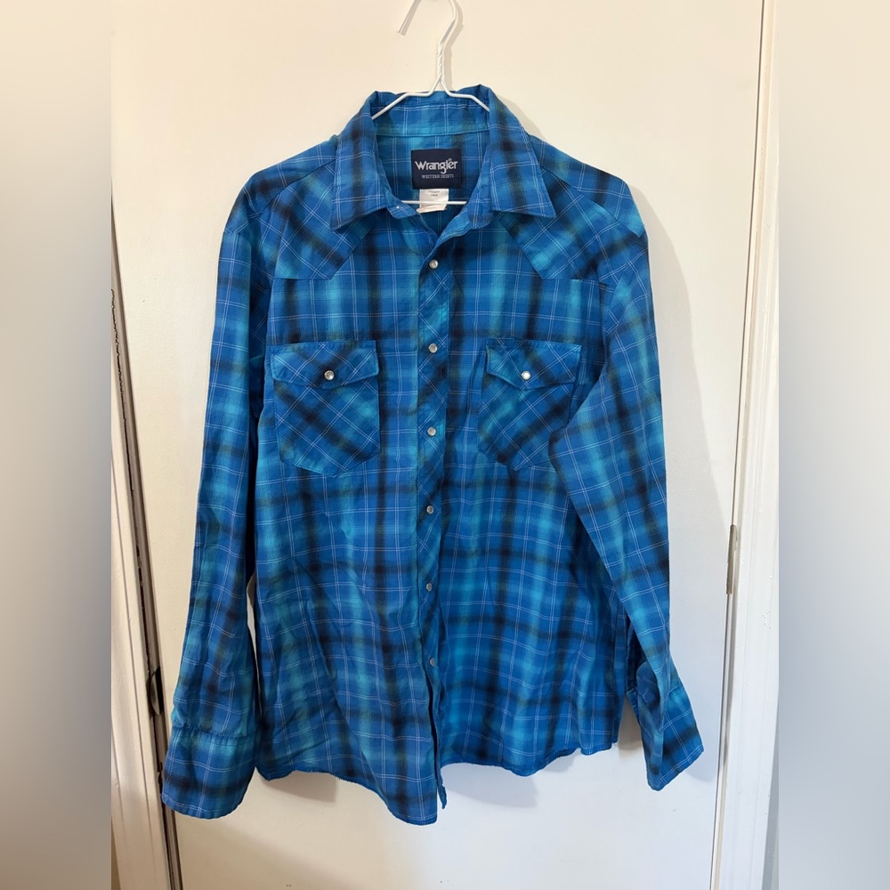 Wrangler Men's Large Blue Plaid Shirt Tote2